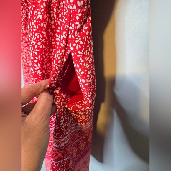 Gap Cherry Red Floral Girlie Cute Dress Spring Summer Flowy Sheer Pocket Size M - Picture 9 of 12